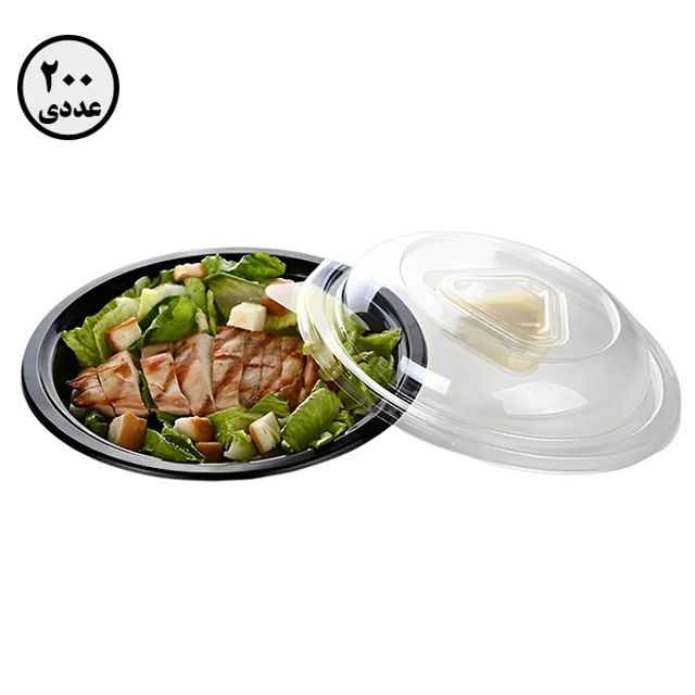 ظرف سالادی مهرپارسا مشکی کد FT120 به همراه درب و جای سس ( 200 عددی )