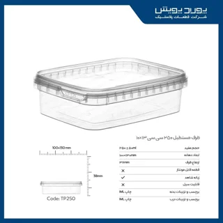 ظرف مستطیل پولاد پویش شفاف 250 سی سی